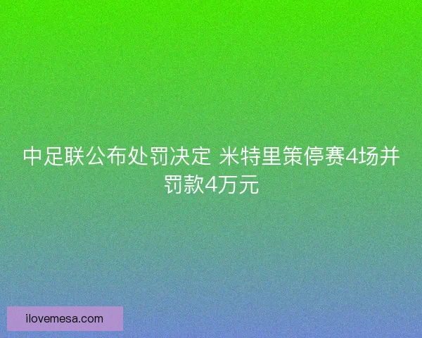 中足联公布处罚决定 米特里策停赛4场并罚款4万元